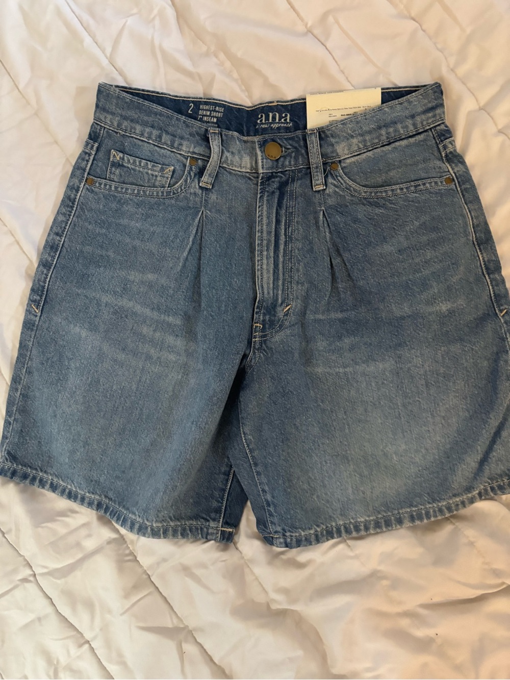 a.n.a Pleated Mid-Rise Light Blue Denim Shorts